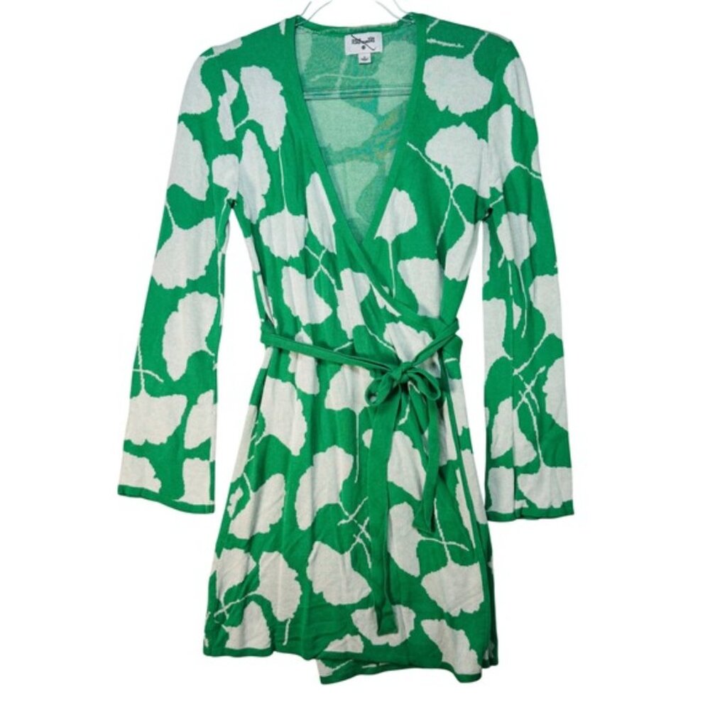 DVF for Target Green White Wrap Dress Small Floral Belted Knit Collab Collection